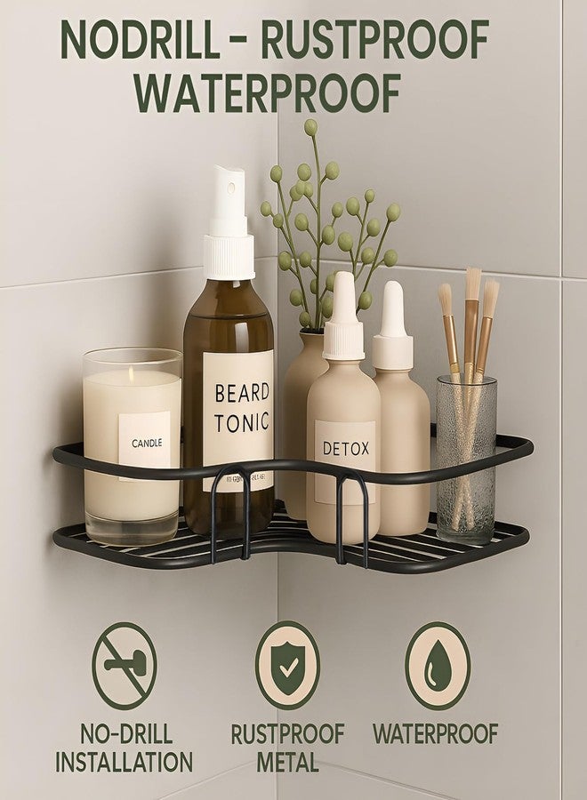 دالوتشي منظم حمام دالوتشي بدون حفر | رف زاوية حمام ذاتي اللصق، رف تخزين معدني مثبت على الحائط | منظم إكسسوارات الحمام والمطبخ (8 و9 بوصة) (أسود، قطعتان) - Image 2